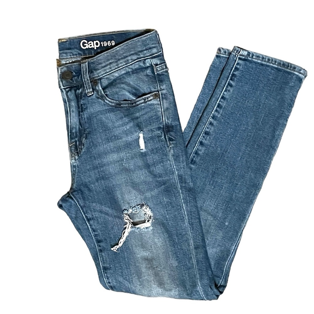Gap 1969 Distressed Jeans Mid Rise Size 24 Inseam 26.5 Inches